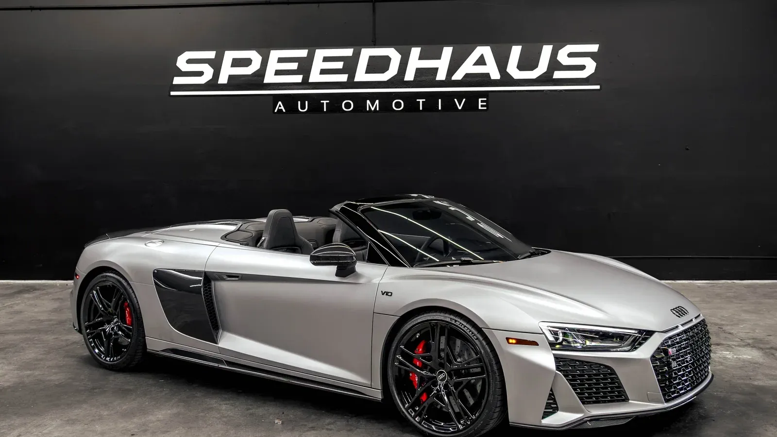 Silver Audi R8 displayed inside the new Speedhaus Automotive workshop